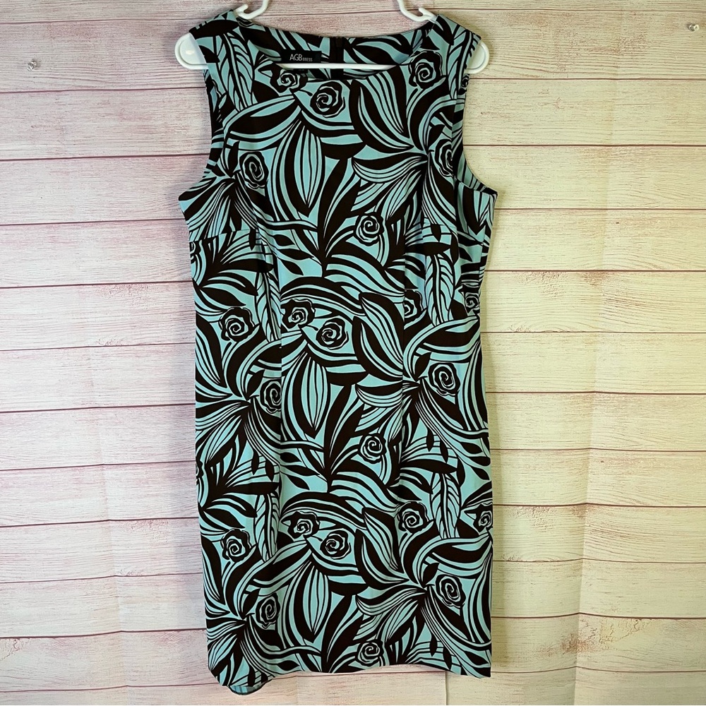 AGB Blue & Brown‎ Floral Sheath Dress Size 12